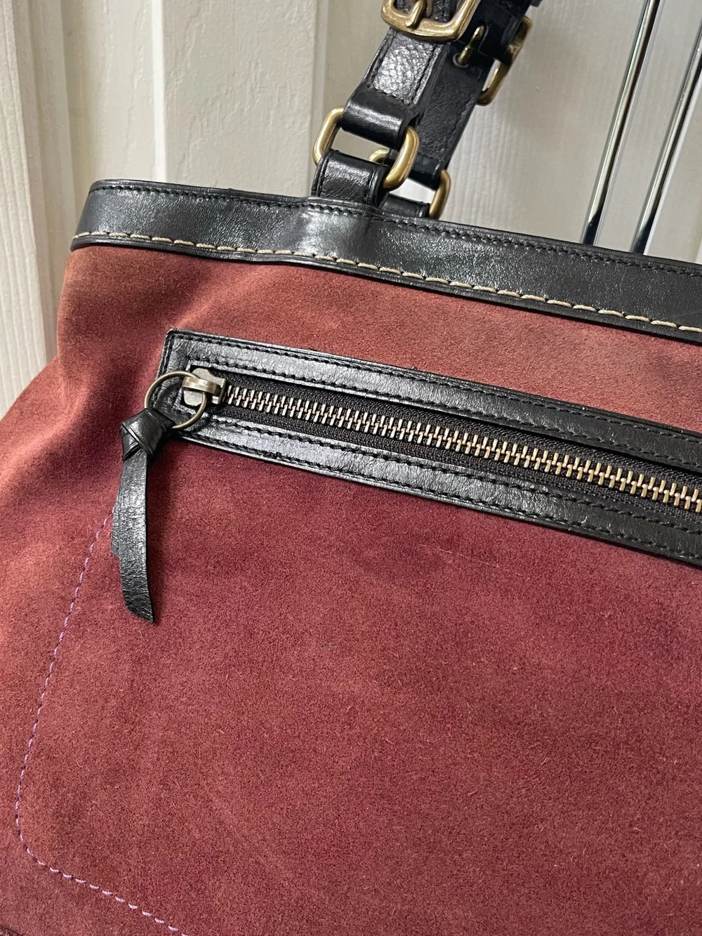 Coach Hamptons suede Bag with Black Leather Trim